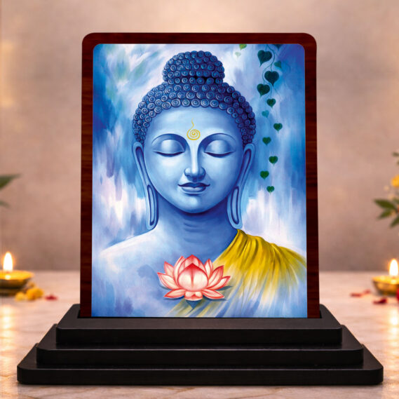 Buddha Wooden Idol for Pooja Room 3x4 Inch HD Printed Premium Temple Decor