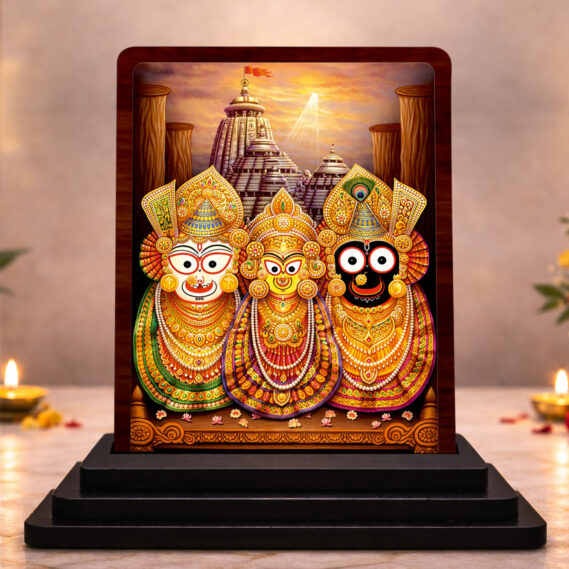 Jagannath Balabhadra Subhadra Small Wooden Idol 3x4 Inch Serene Meditation HD Printed Home Decor