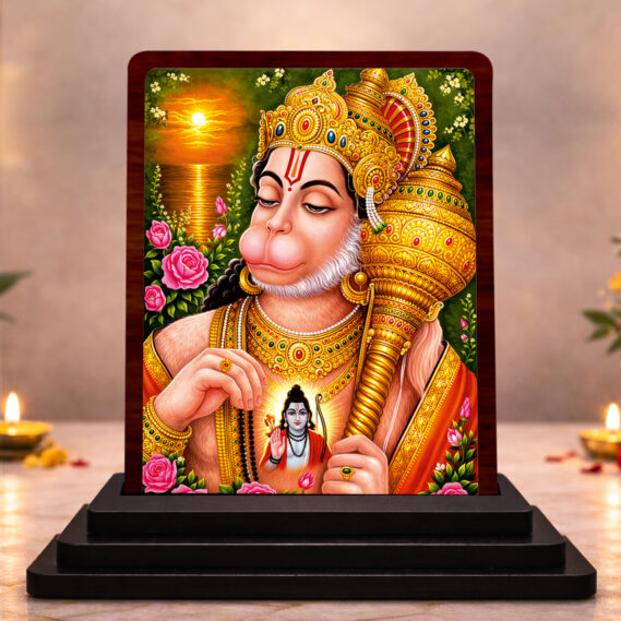 3x4 Inch Hanuman Wooden Idol with HD Print | Vibrant Devotion Desk & Temple Decor