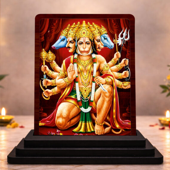 Heritage Artwork Panchmukhi Hanuman Wooden Table Idol 3 x 4 Inch HD Printed Decorative Piece