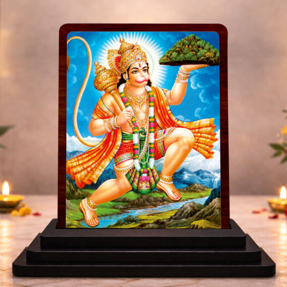 Hanuman Wooden Idol for Pooja Room 3x4 Inch HD Printed Peaceful Aura Decor