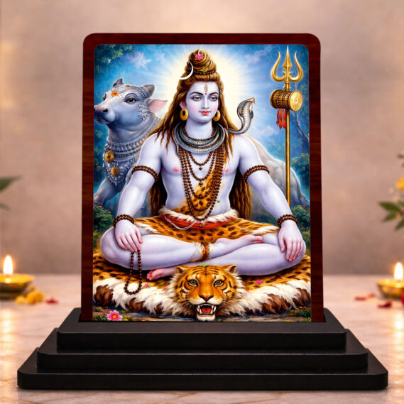 3x4 Inch Lord Shiva Wooden Idol with HD Print | Calm Energy Desk & Temple Decor
