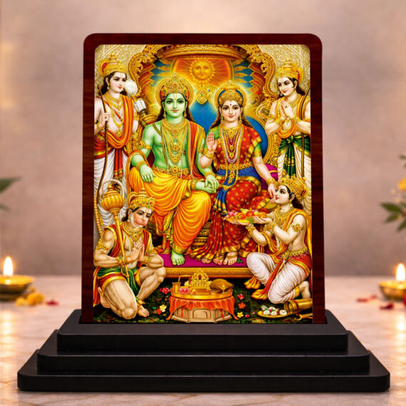 Ram Darbar Wooden Idol for Pooja Room 3x4 Inch HD Printed Faith Inspired Decor