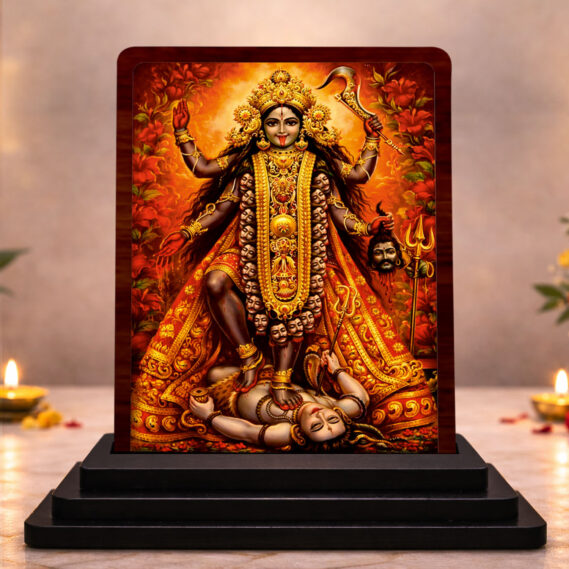 HD Printed Kali Mata Wooden Idol 3x4 Inch Classic Devotional Spiritual Showpiece