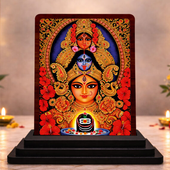 Durga Mata Small Wooden Idol 3x4 Inch Premium Temple HD Printed Home Decor