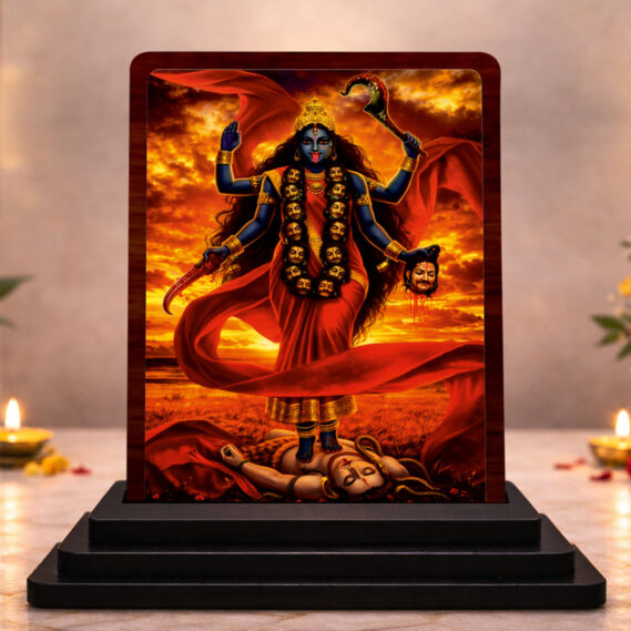 Kali Mata Sacred Portrait Wooden Idol 3x4 Inch HD Printed Table Decor for Home Temple