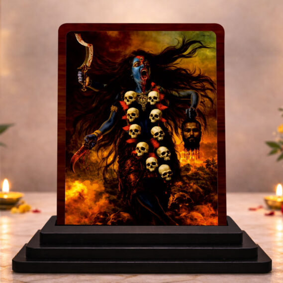 3x4 Inch Mahakali Wooden Idol with HD Print | Auspicious Blessing Desk & Temple Decor