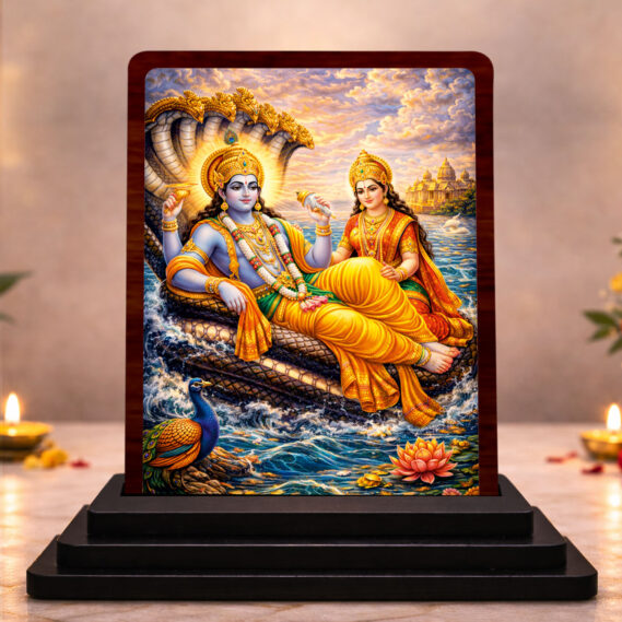 3x4 Inch Maa Saraswati Wooden Idol with HD Print | Serene Meditation Desk & Temple Decor