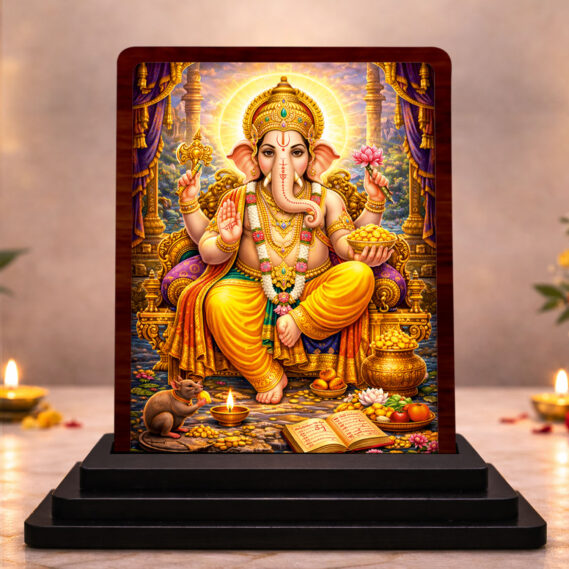 Lord Ganesha Wooden Idol for Pooja Room 3x4 Inch HD Printed Vibrant Devotion Decor