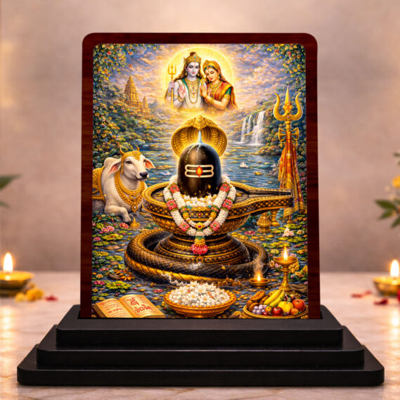 HD Printed Shivling Wooden Idol 3x4 Inch Heritage Artwork Spiritual Showpiece