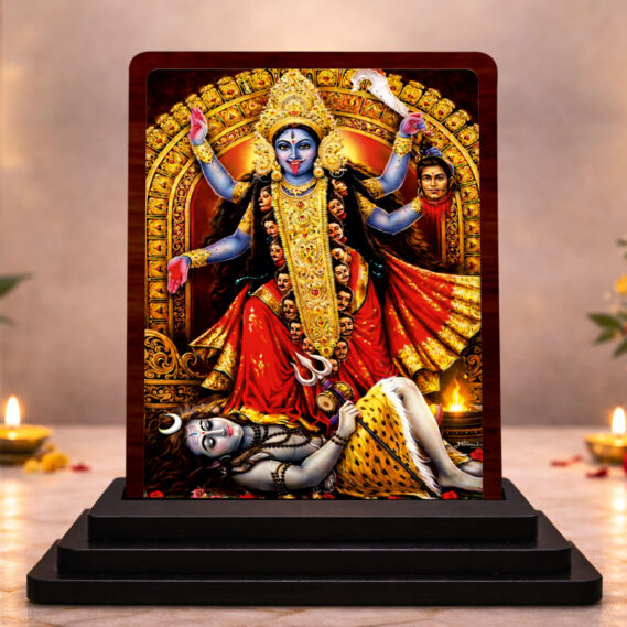 Kali Mata Wooden Idol for Pooja Room 3x4 Inch HD Printed Calm Energy Decor