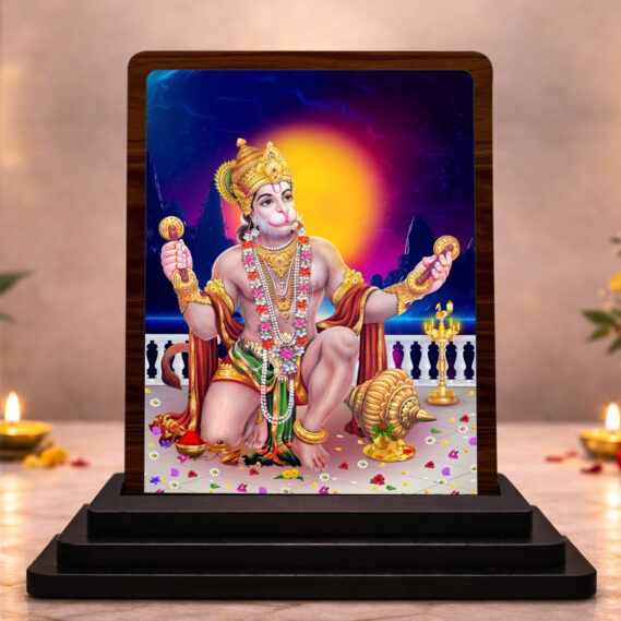 Sacred Portrait Hanuman Wooden Table Idol 3 x 4 Inch HD Printed Decorative Piece