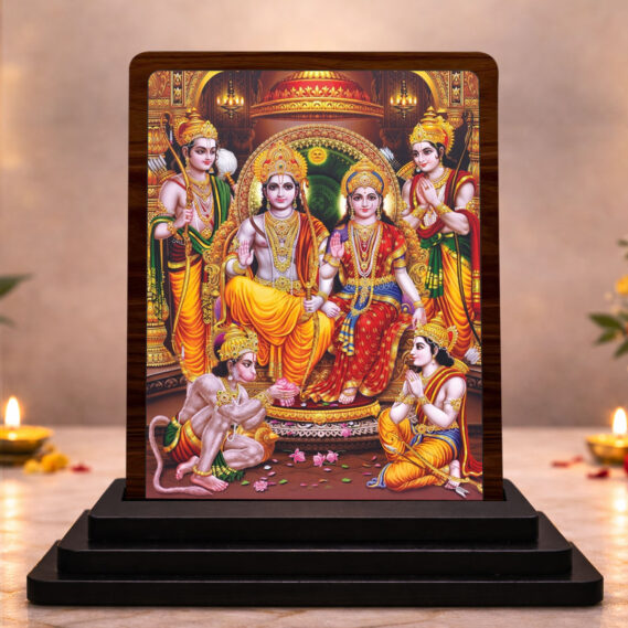 Ram Darbar Wooden Idol for Pooja Room 3x4 Inch HD Printed Auspicious Blessing Decor