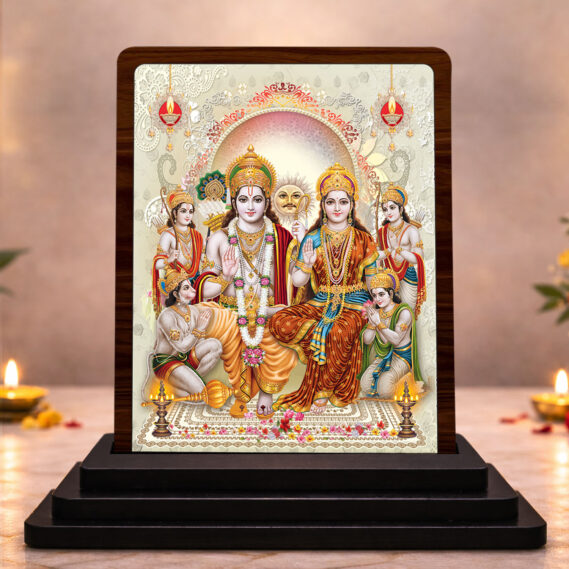 Ram Darbar Small Wooden Idol 3x4 Inch Elegant Bhakti HD Printed Home Decor