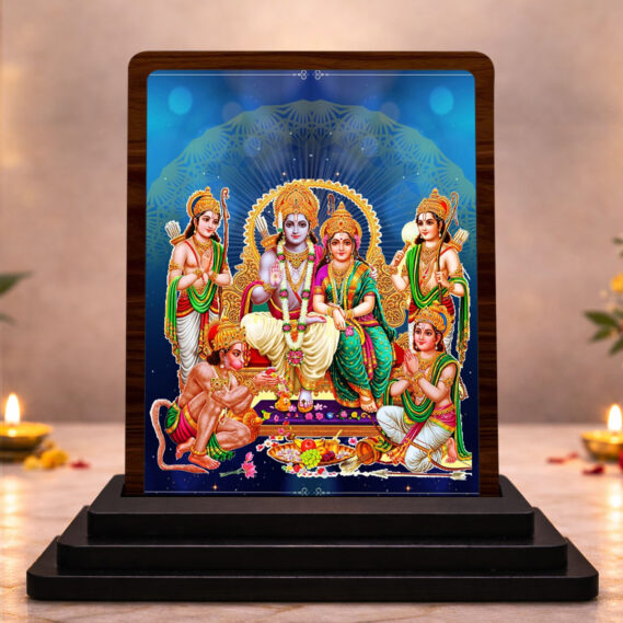 Ram Darbar Traditional Pooja Wooden Idol 3x4 Inch HD Printed Table Decor for Home Temple