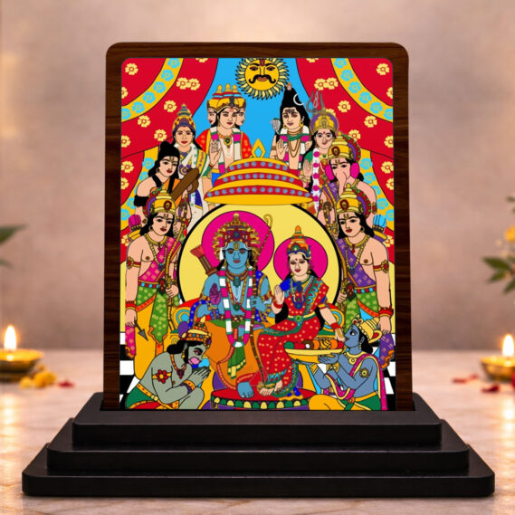 3x4 Inch Folk Art Ganesha Wooden Idol with HD Print | Divine Grace Desk & Temple Decor