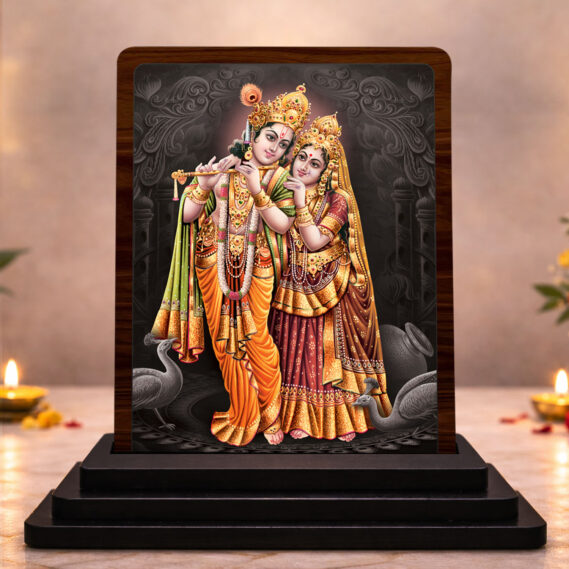 Radha Krishna Wooden Idol for Pooja Room 3x4 Inch HD Printed Serene Meditation Decor