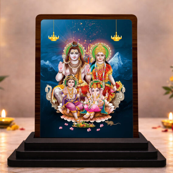 Shiv Parivar Small Wooden Idol 3x4 Inch Calm Energy HD Printed Home Decor