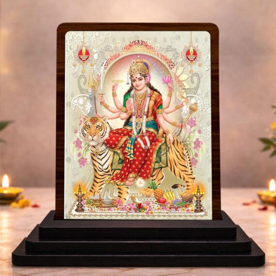 Durga Mata Temple Gift Wooden Idol 3x4 Inch HD Printed Table Decor for Home Temple