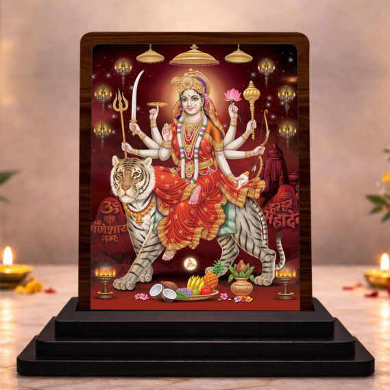 3x4 Inch Durga Mata Wooden Idol with HD Print | Faith Inspired Desk & Temple Decor