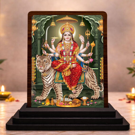 Durga Mata Wooden Idol for Pooja Room 3x4 Inch HD Printed Premium Temple Decor