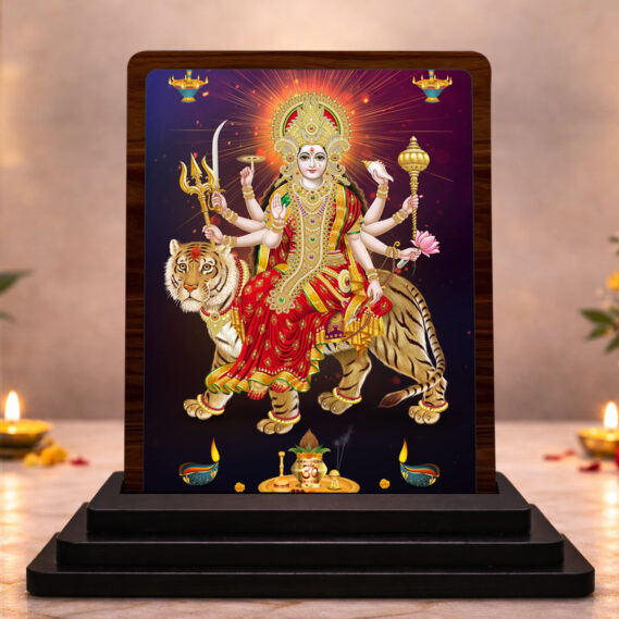 HD Printed Durga Mata Wooden Idol 3x4 Inch Sacred Portrait Spiritual Showpiece