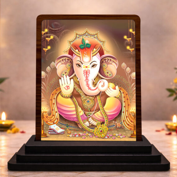 Lord Ganesha Small Wooden Idol 3x4 Inch Auspicious Blessing HD Printed Home Decor
