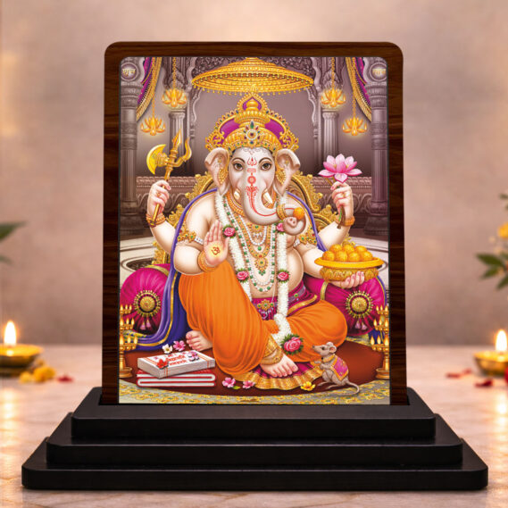 Lord Ganesha Spiritual Art Wooden Idol 3x4 Inch HD Printed Table Decor for Home Temple