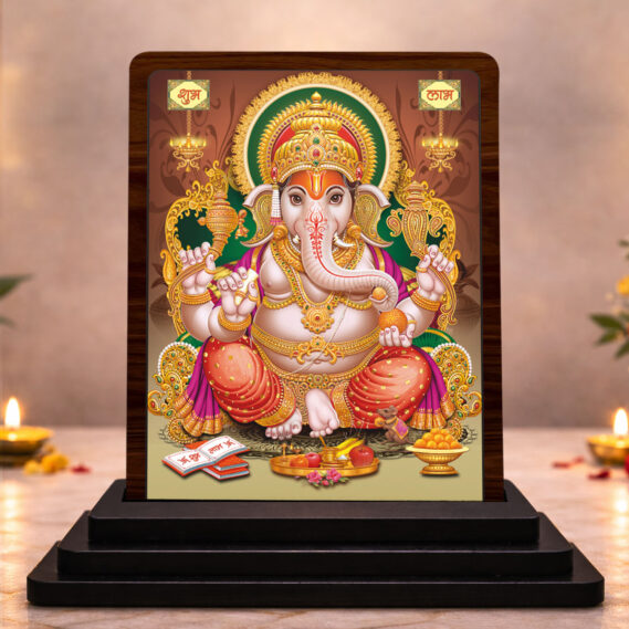 3x4 Inch Lord Ganesha Wooden Idol with HD Print | Elegant Bhakti Desk & Temple Decor