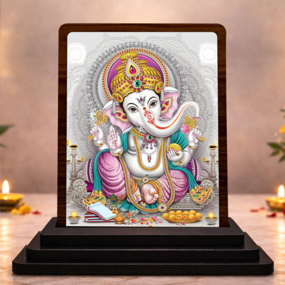 HD Printed Lord Ganesha Wooden Idol 3x4 Inch Festive Worship Spiritual Showpiece