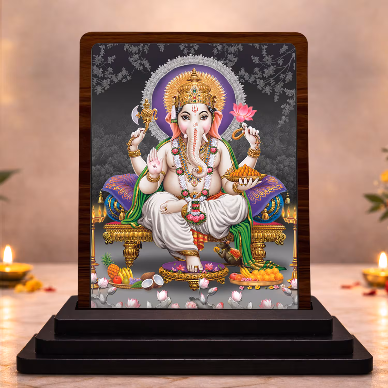 Lord Ganesha Wooden Idol 3x4 Inch HD Printed Home Decor Serene Meditation