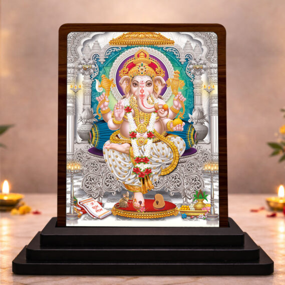 3x4 Inch Lord Ganesha Wooden Idol with HD Print | Vibrant Devotion Desk & Temple Decor