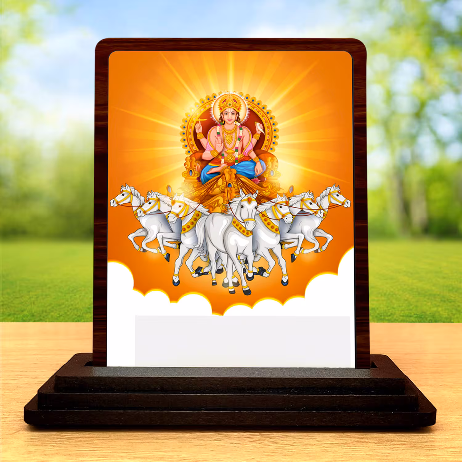 Surya Dev Wooden Idol 3x4 Inch HD Printed Spiritual Showpiece