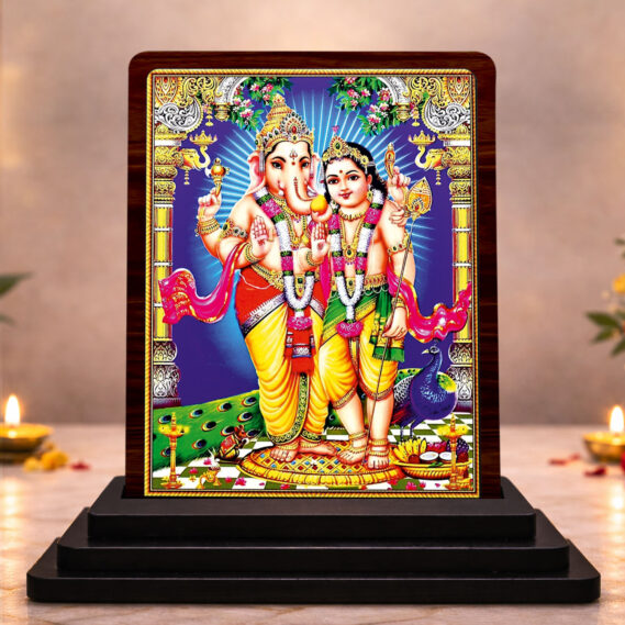 3x4 Inch Ram Darbar Wooden Idol with HD Print | Auspicious Blessing Desk & Temple Decor