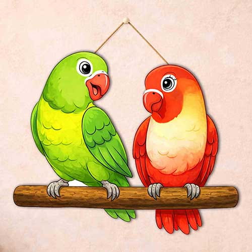 Love Birds Parrot Pair Wooden Hanging