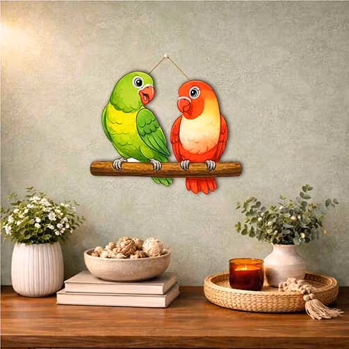 Love Birds Parrot Pair Wooden Hanging