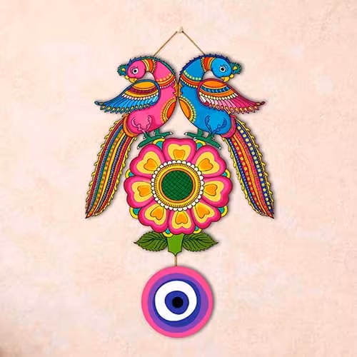 Floral Bird Evil Eye Wooden Hanging