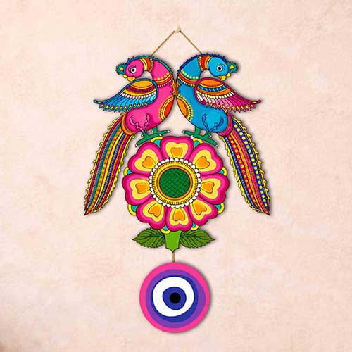 Floral Bird Evil Eye Wooden Hanging