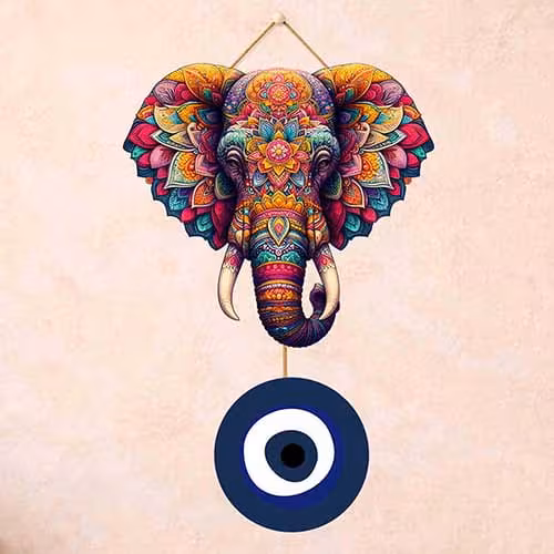 Elephant Head Evil Eye Wooden Hanging