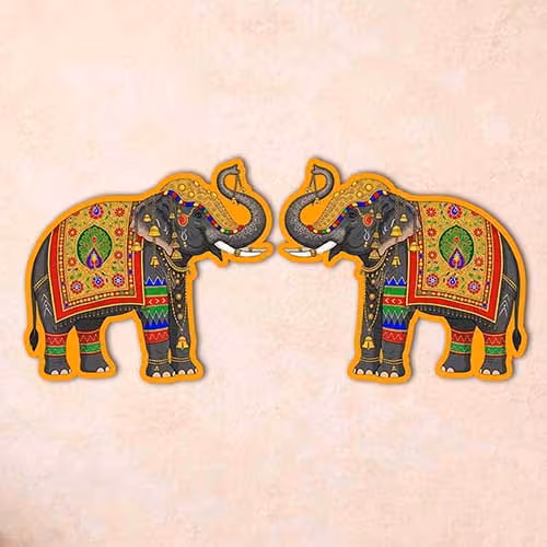 Elephant Pair Wooden Wall Hanging