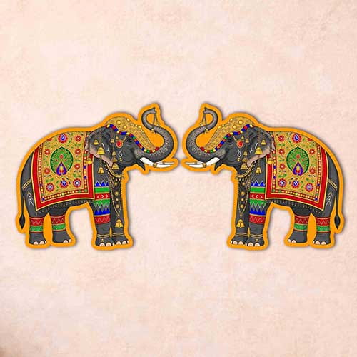 Elephant Pair Wooden Wall Hanging