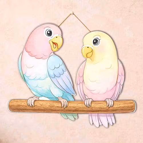 Pastel Parrot Pair Wooden Hanging