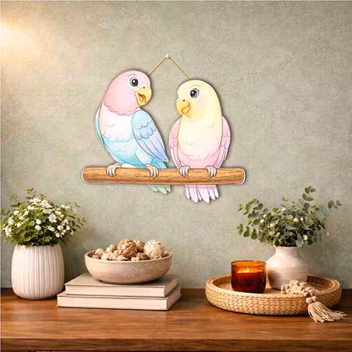 Pastel Parrot Pair Wooden Hanging