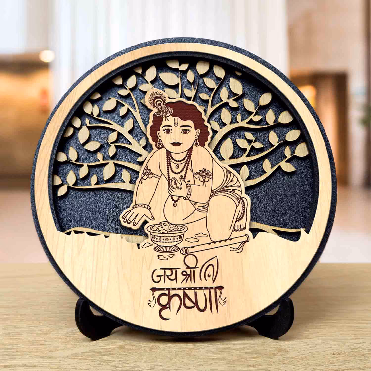 Bal Krishna round engraved idol for home temple decor