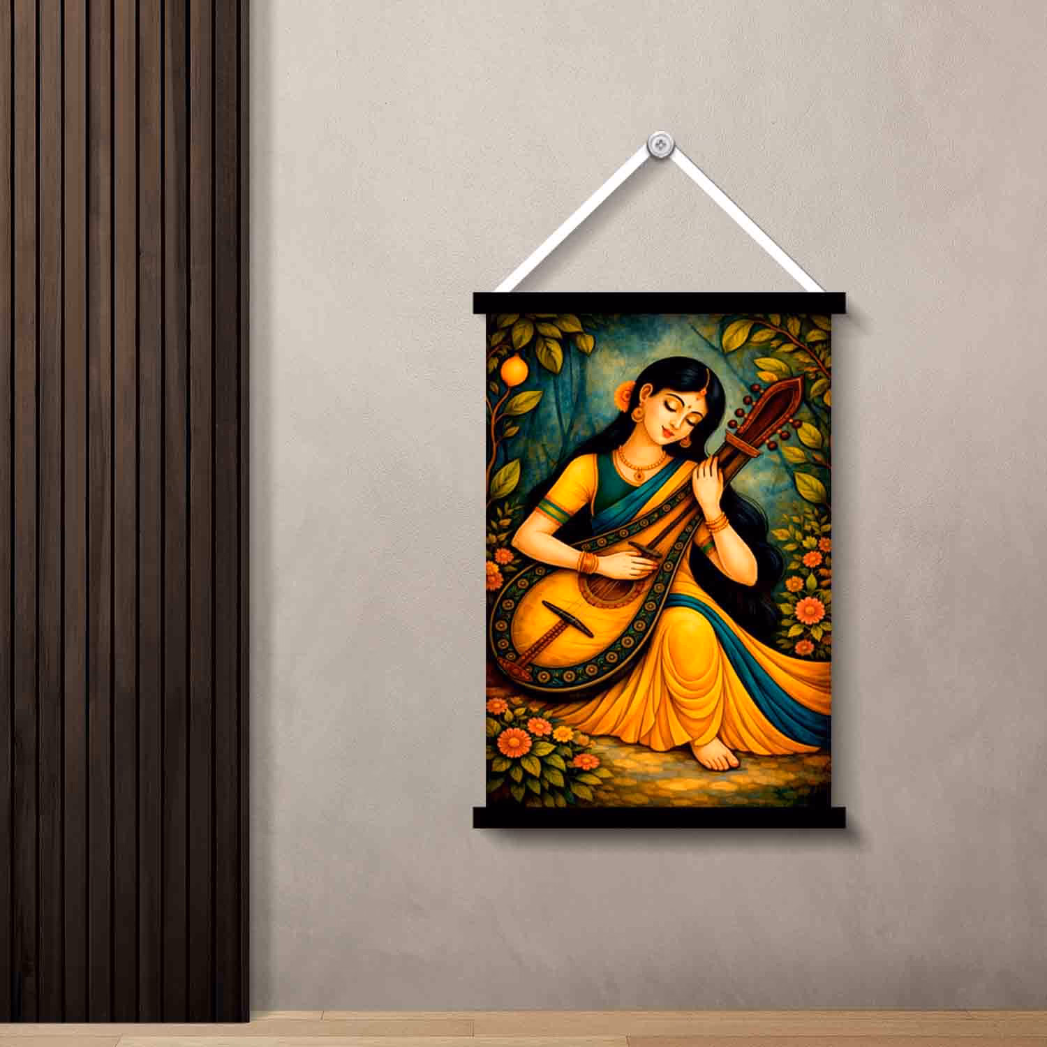 A Saraswati Veena Wall Art Hanging Painting 45x30 cm | Vprint Quality - Image 3