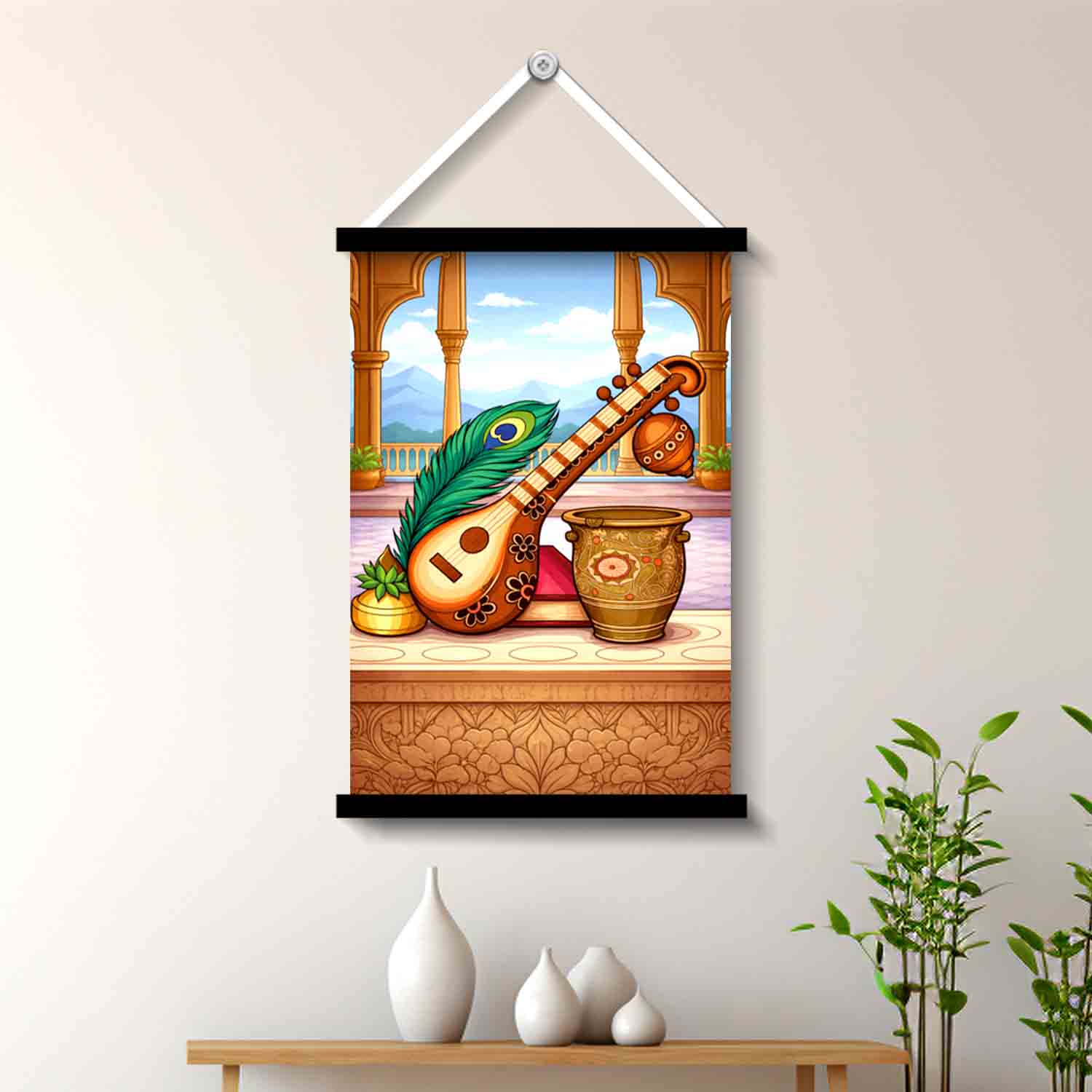 A Sitar by Window Wall Art Hanging Painting 45x30 cm | Vprint Quality - Image 2