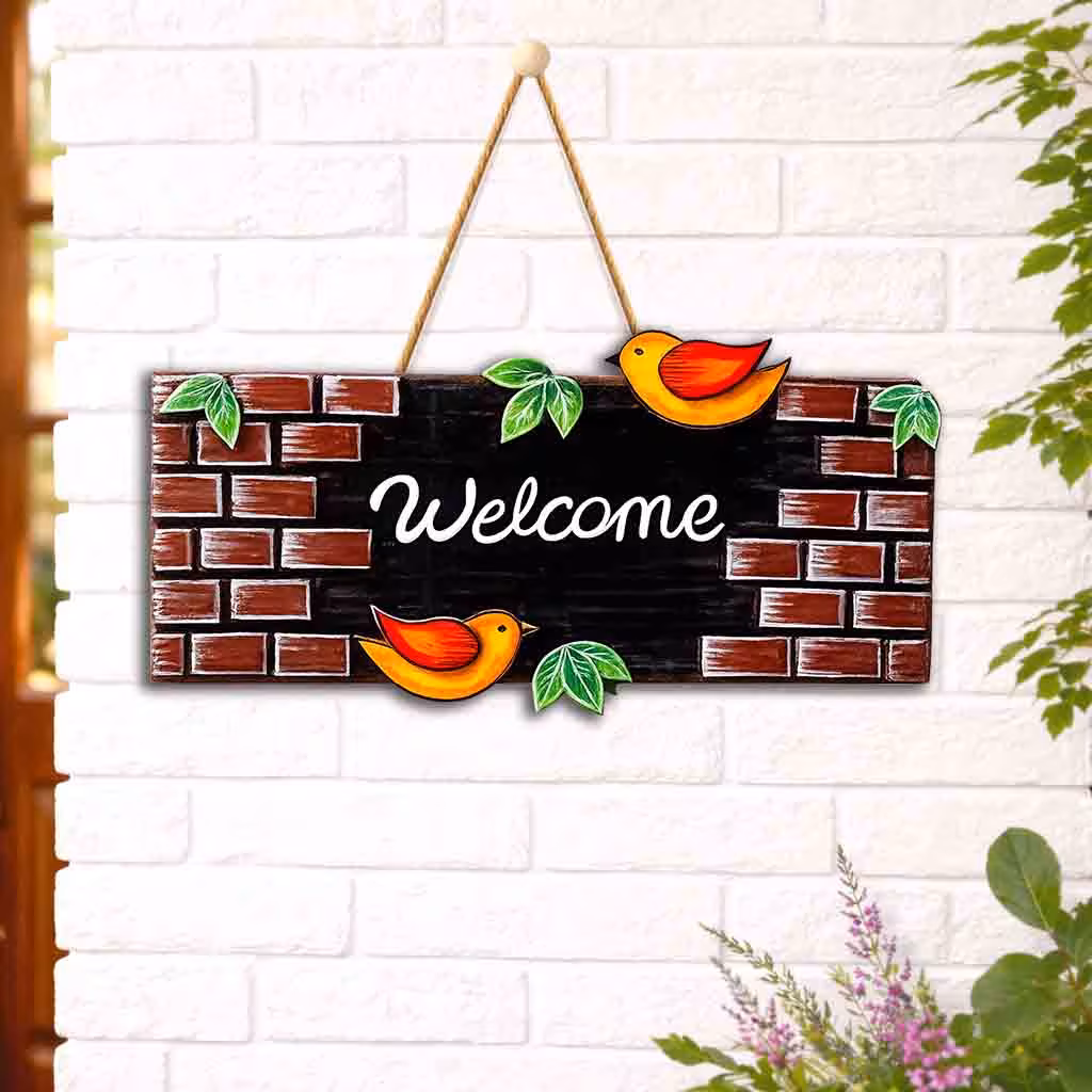 Welcome Brick Charm Wooden Wall Hanging for home entrance