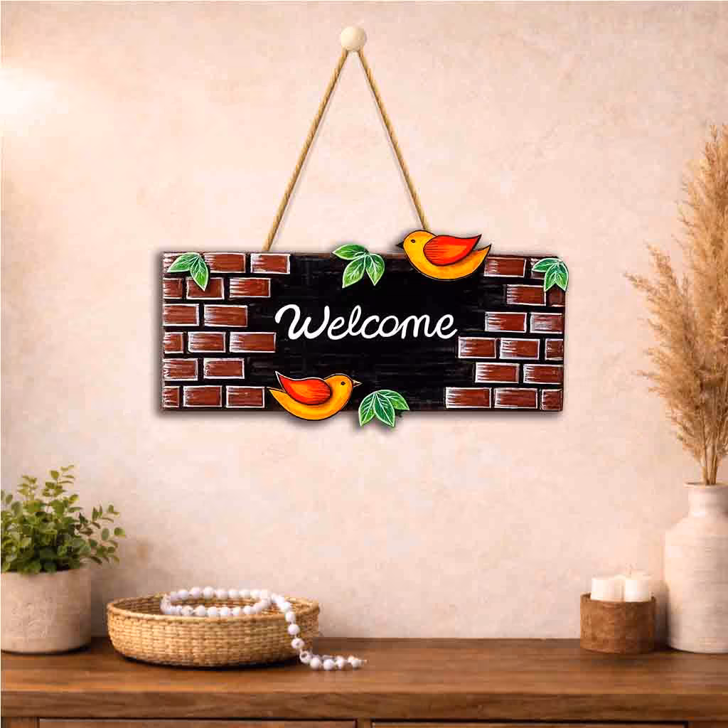 Welcome Brick Charm Wooden Wall Hanging - Image 2