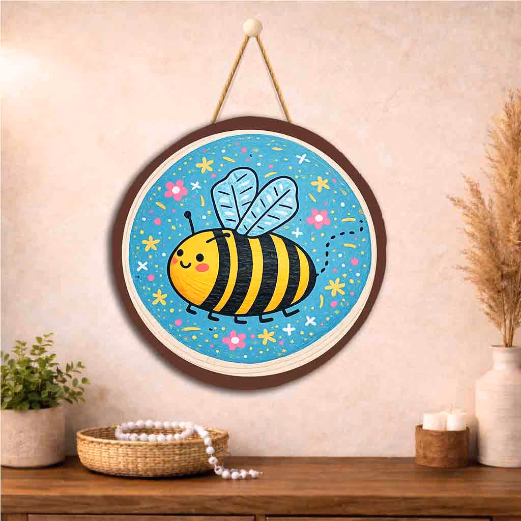 Honey Bee Round Wooden Wall Hanging - Image 2