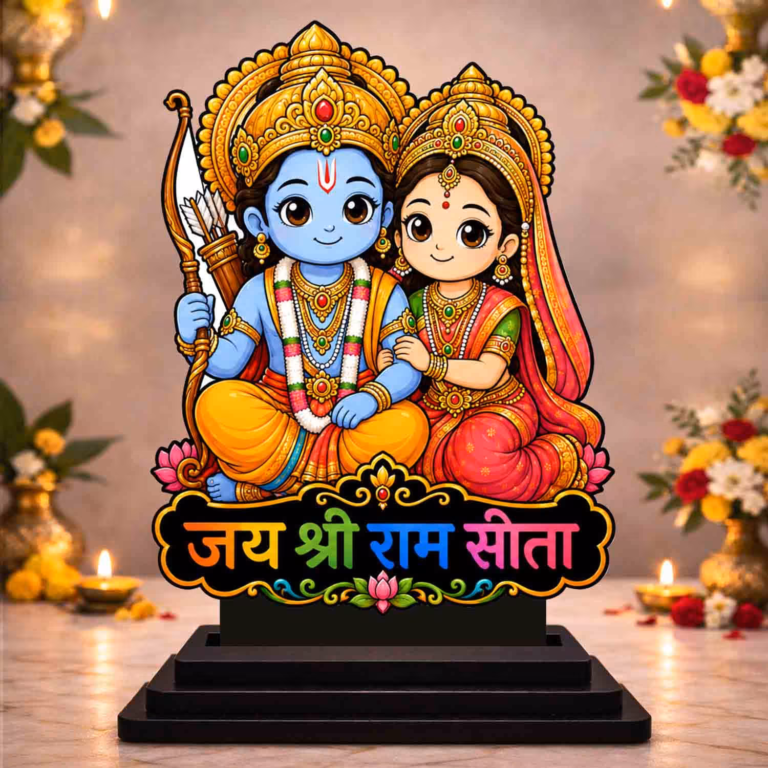 Ram Sita Wooden God Idol